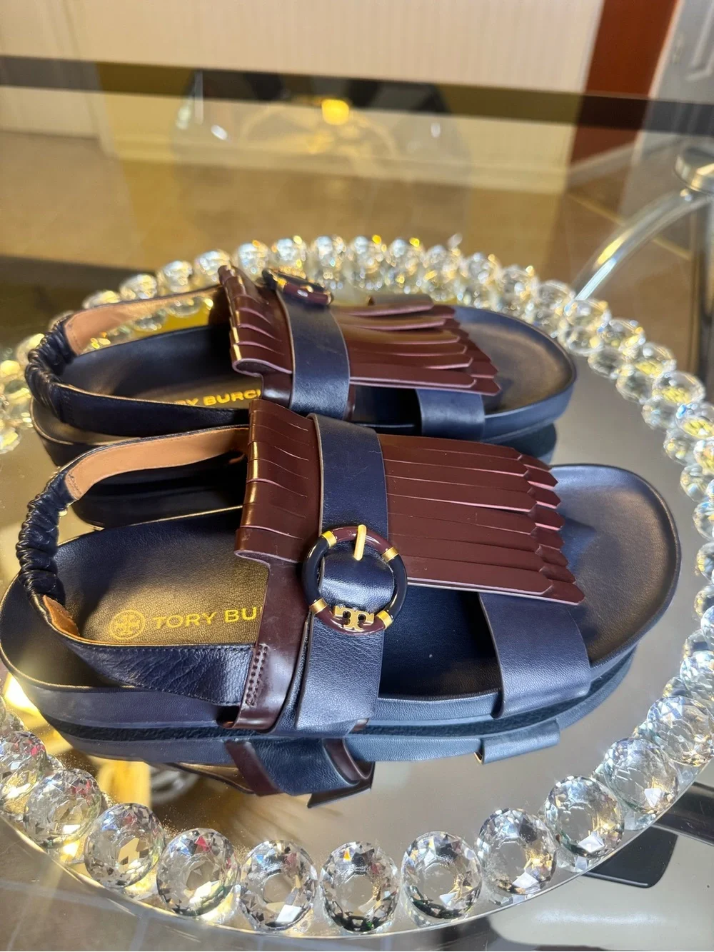 Tory Burch Multi logo kiltie sandals. Size 9
